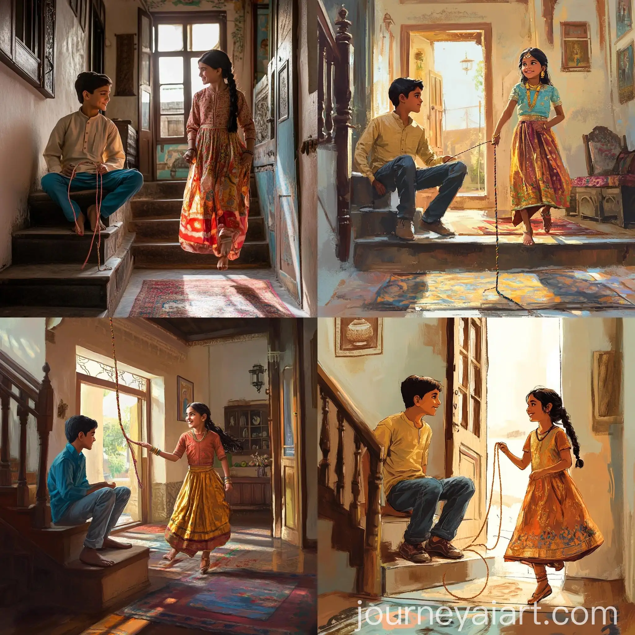 Indian-Childrens-Playful-Moment-in-Traditional-Home