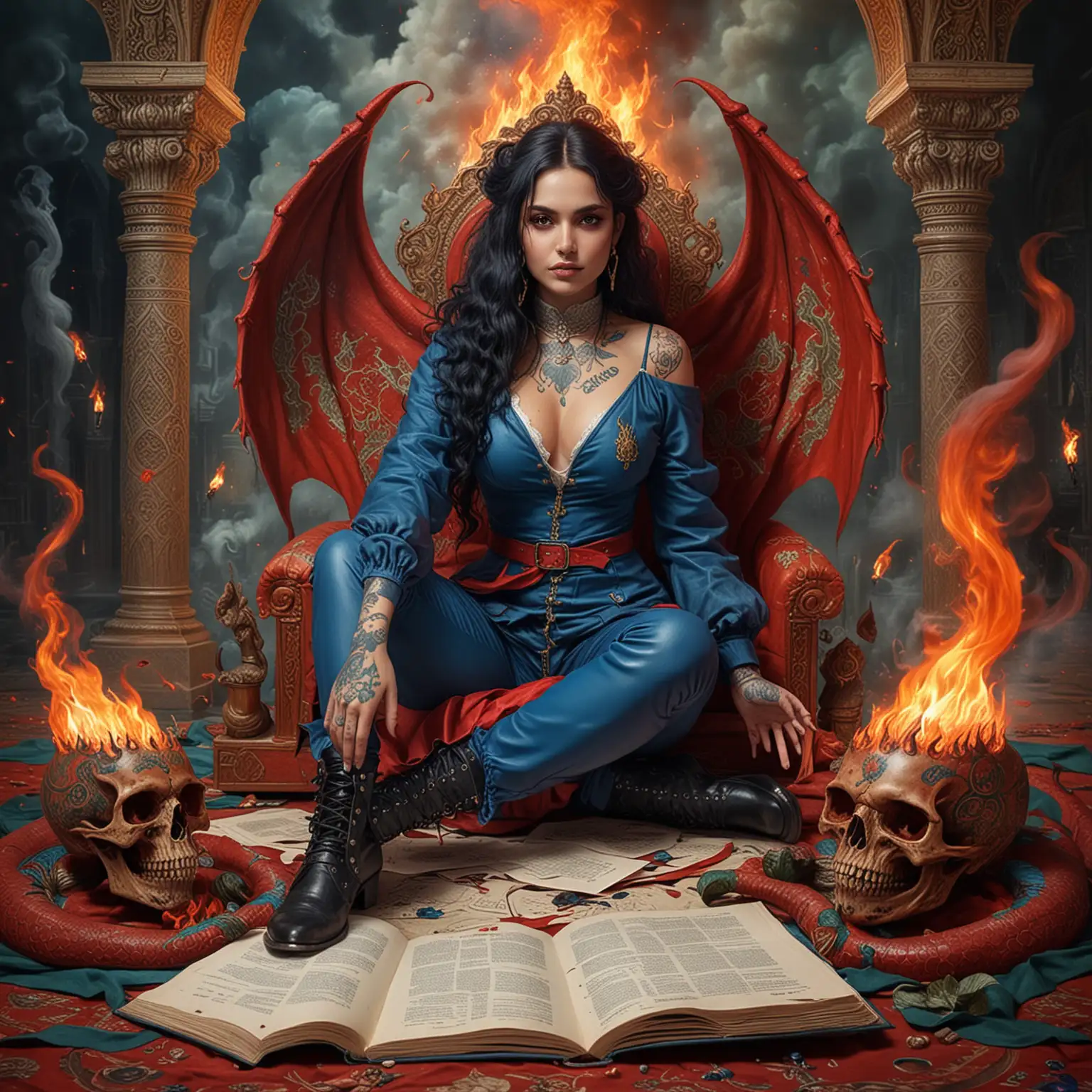 Enchanting Adolescent Goddesses Surrounded by Fire and Dragons