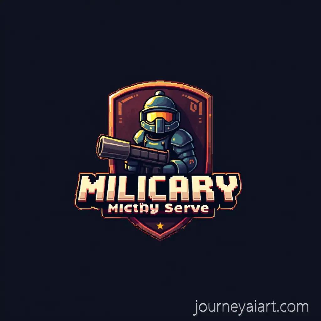 Minecraft-Style-Military-Server-Logo-with-Pixel-Art-Shield-and-Weapons