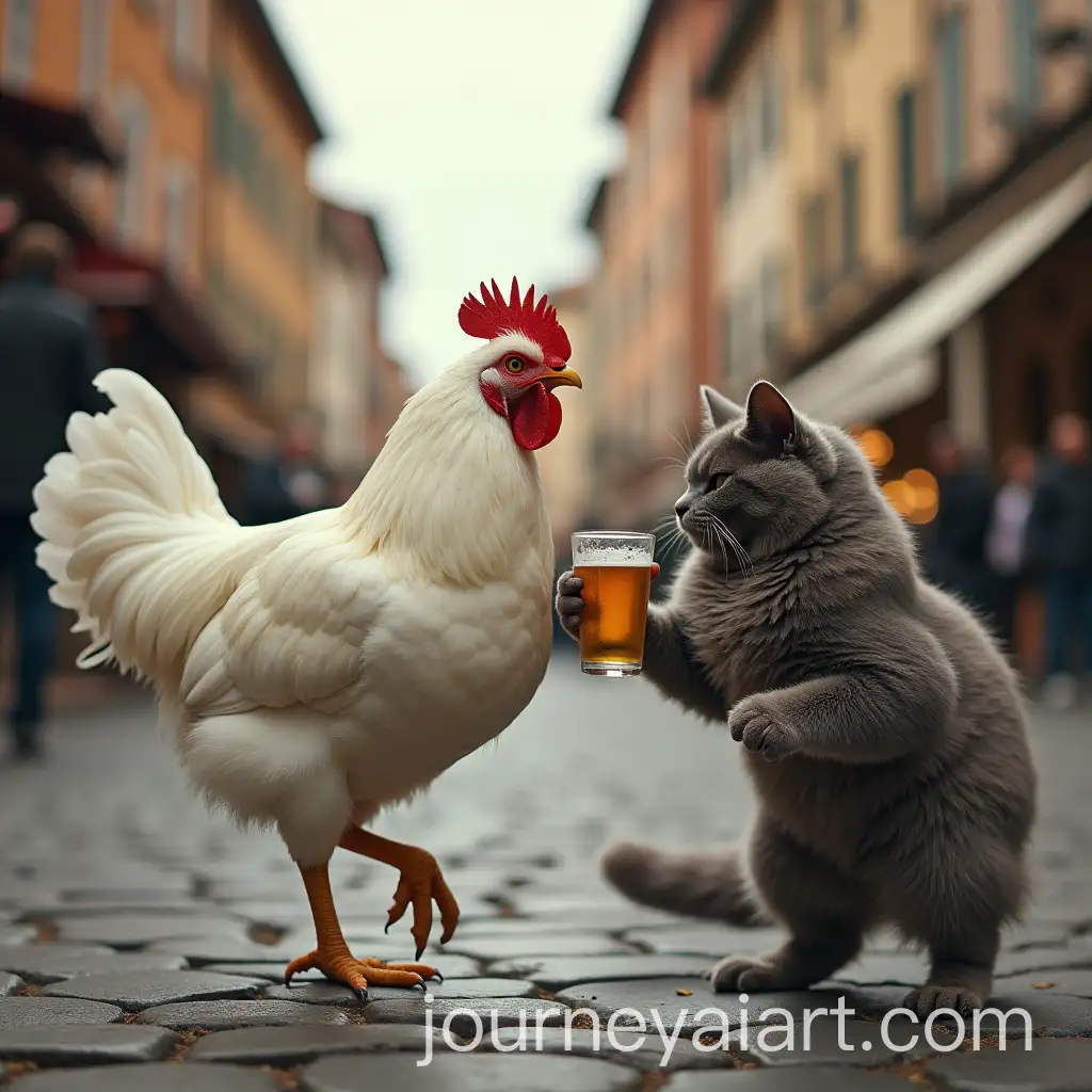 A-White-Chicken-and-a-Grey-Cat-Creating-Chaos-in-Rome-with-Beers