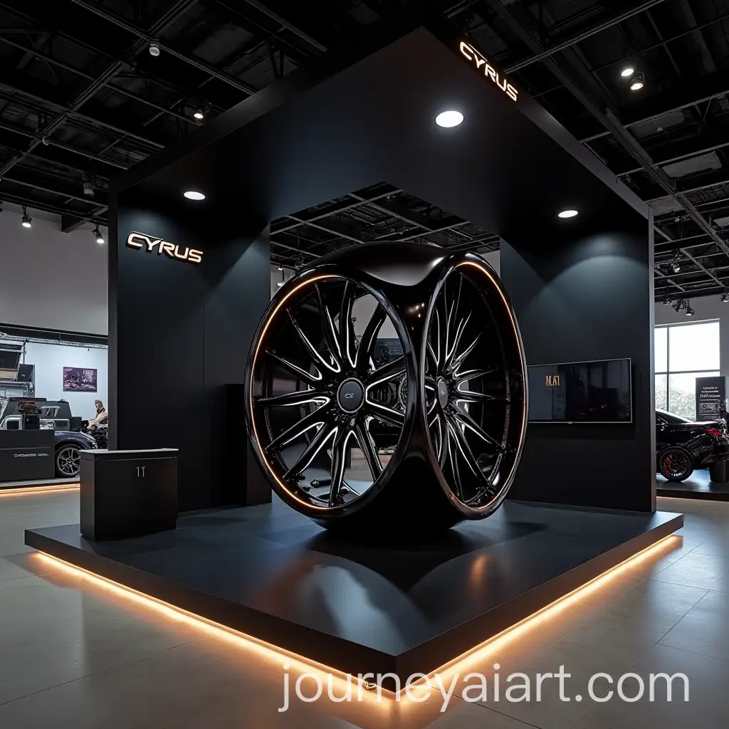 Cyrus-Wheels-BrandAI-Art-Prompt-Expansion-Showcase-in-Futuristic-Black-Booth-at-16Meter-Display
