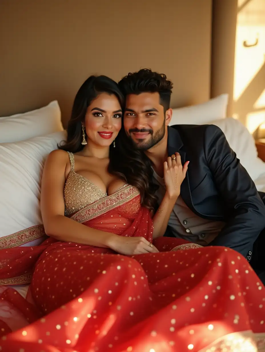 Indian-Couple-Wedding-Embrace-in-Romantic-Bedroom-with-Sunlight