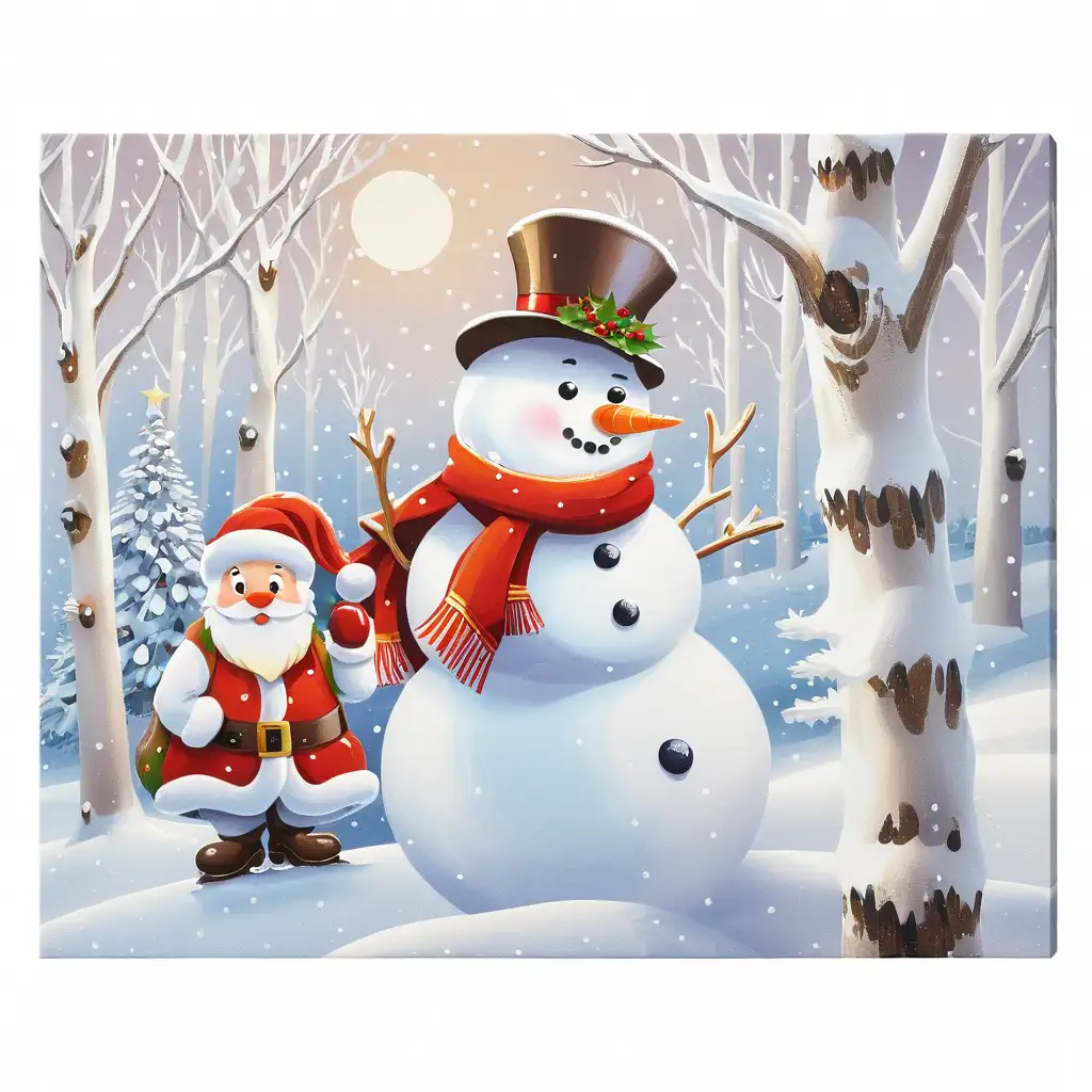 Cheerful Christmas Scene with Santa Claus and Snowman