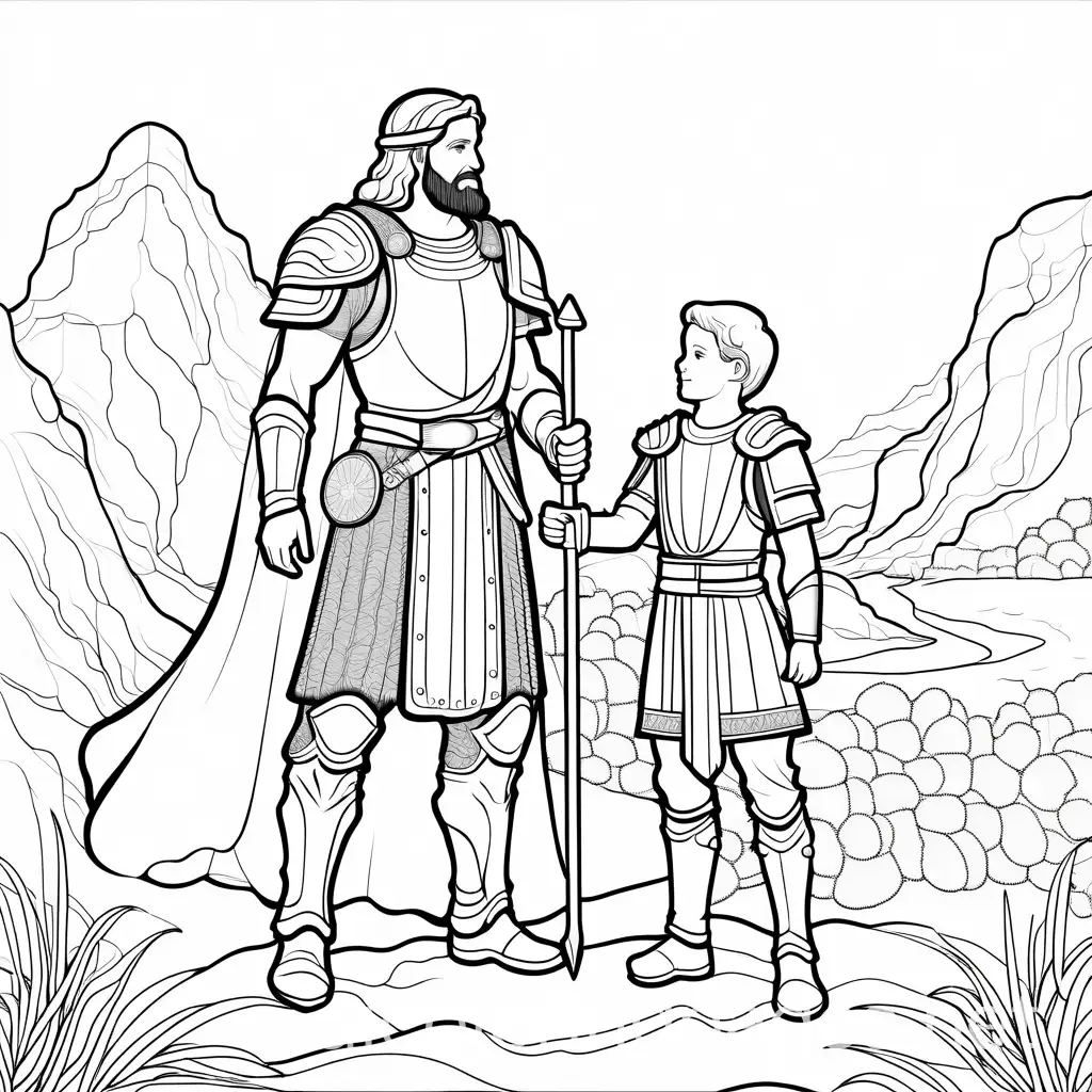 Bible-Coloring-Page-Jonathan-and-Young-Armor-Bearer-in-EasytoColor-Line-Art