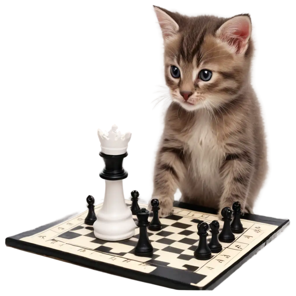 Adorable-Kitten-Plays-Chess-Against-a-Shark-AIGenerated-PNG-Image