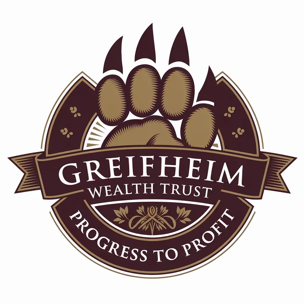 a vector logo design,with the text "Greifheim Wealth Trust ", main symbol:Logo "paw of the Slavic god Veles," Slogan: "Progress to Profit.",complex,be used in Finance industry,clear background