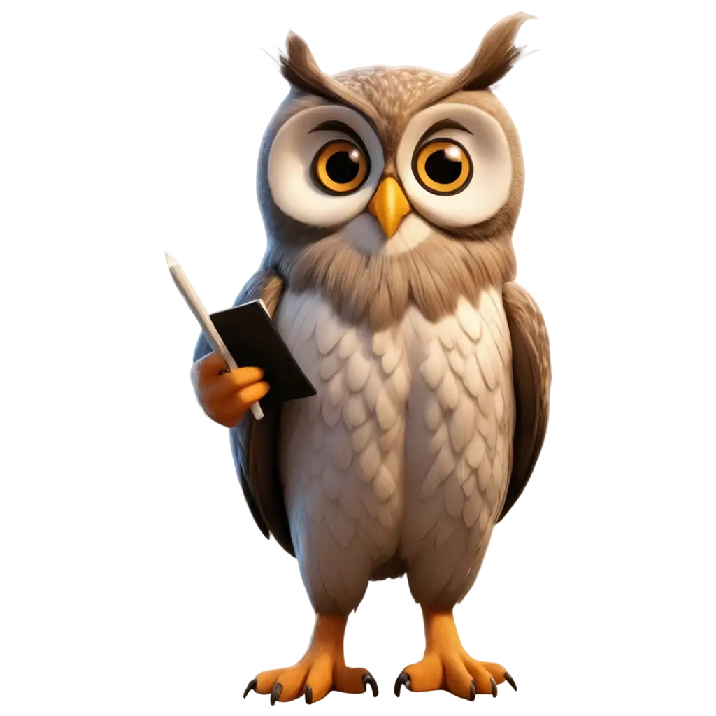 Studying-Animated-Owl-PNG-Image-for-Creative-Projects-and-Learning-Resources