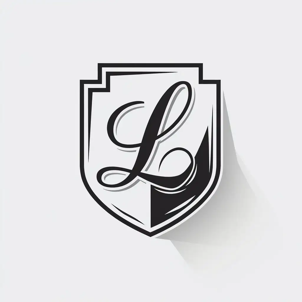 a vector logo design,with the text "L", main symbol:Monogram: Letter L in script on a shield,Minimalistic,clear background