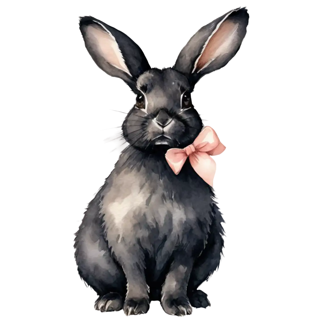 Gentle-Black-Watercolor-Rabbit-with-a-Bow-PNG-A-Beautiful-and-Versatile-Digital-Artwork-for-Your-Projects