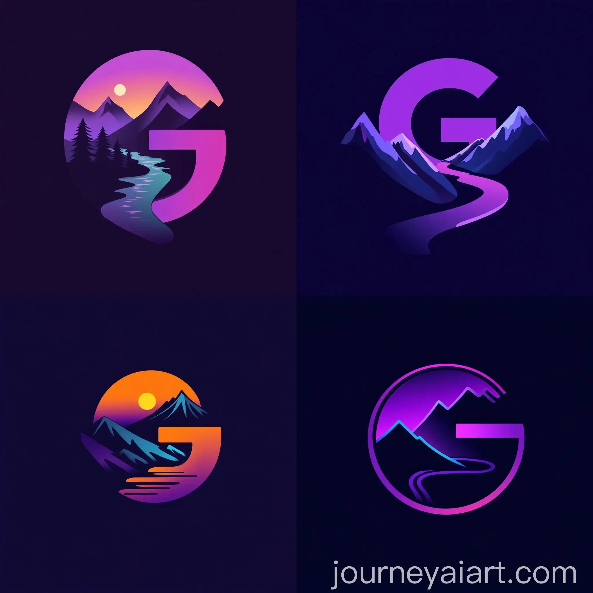 Minimalist-Letter-G-Logo-Design-for-Travel-and-Camping-App-with-Mountain-and-River-Symbol-in-Purple