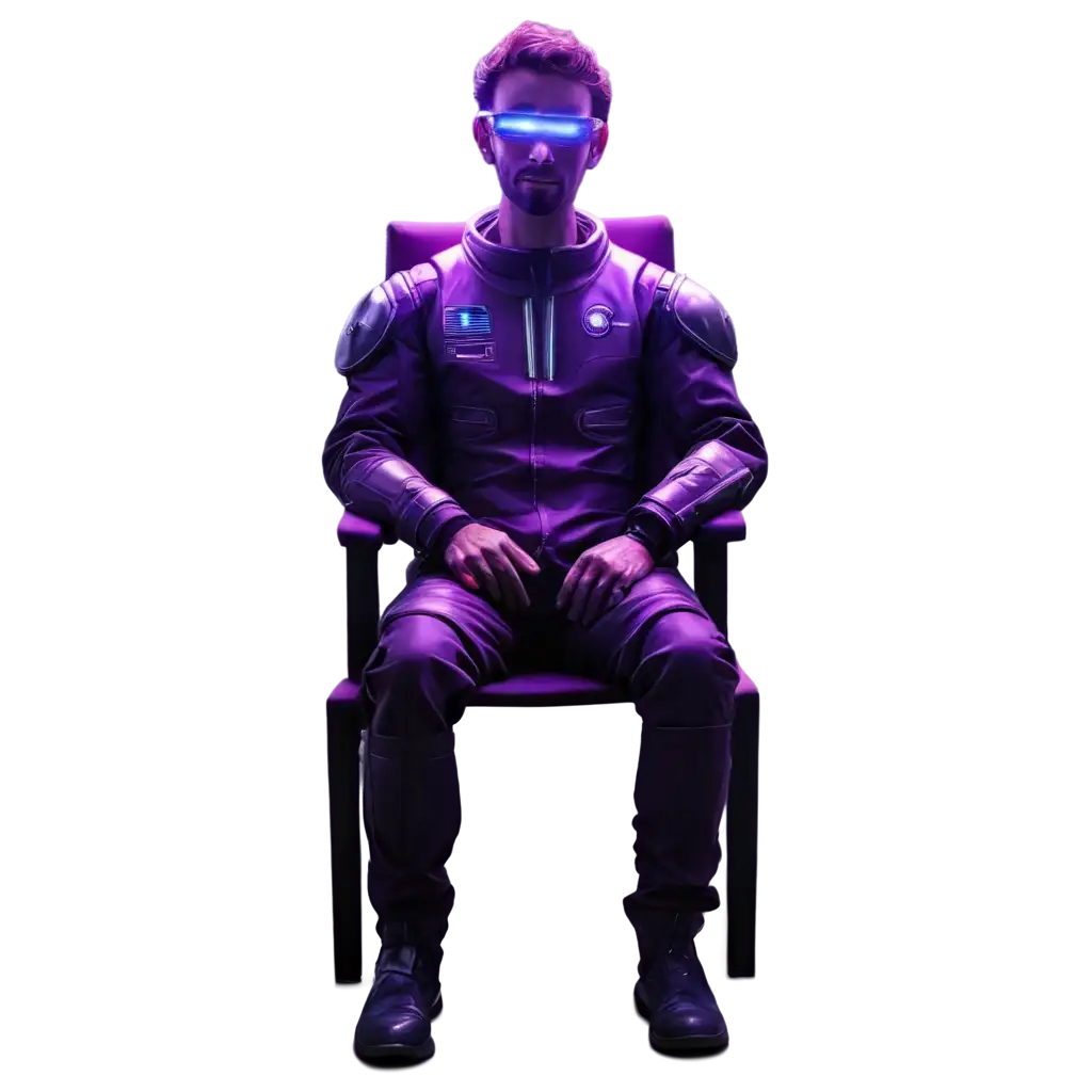 Stunning-PNG-of-a-Person-in-Space-Suit-Sitting-on-a-Royal-Chair-Illuminated-by-Dark-Purple-Neon-Light