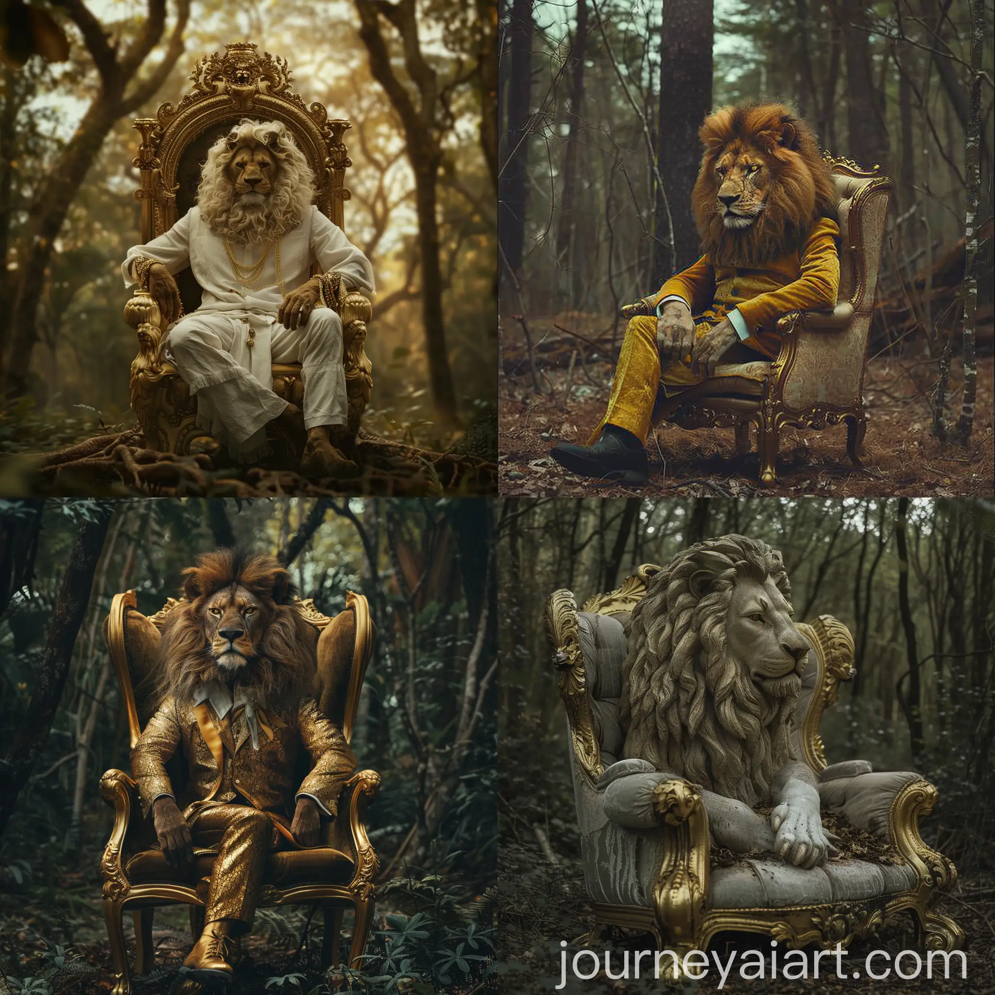 Majestic-Lion-Man-on-GoldPlated-Throne-in-Enchanted-Forest