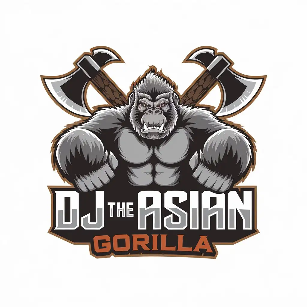 LOGO Design for DJ the Asian Gorilla Tribal Razorback Gorilla with Battle Axes on Beer Keg