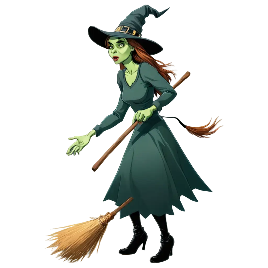 PNG-Image-2D-Ugly-Witch-with-Green-Skin-and-Wart-Riding-a-Broomstick-Backwards