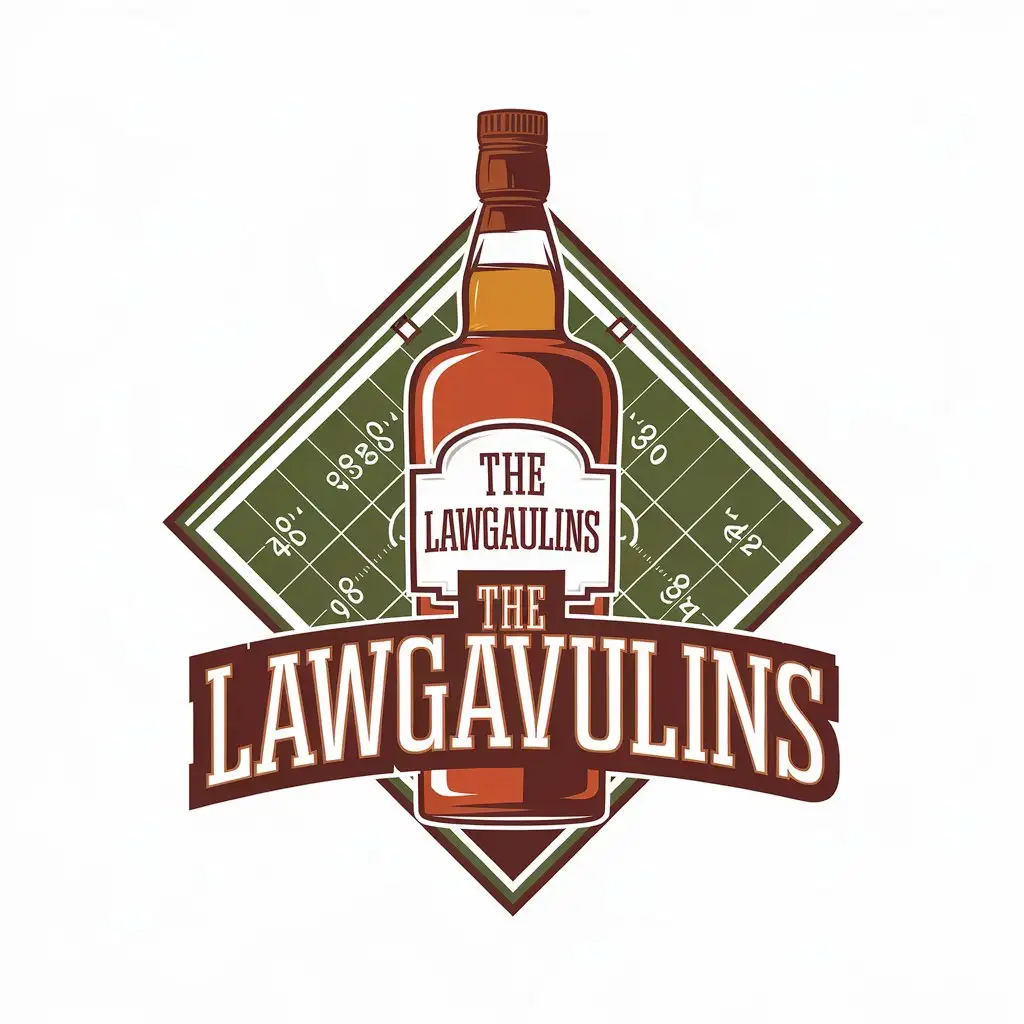 LOGO Design for The Lawgavulins Tall Whiskey Bottle with American Football Theme