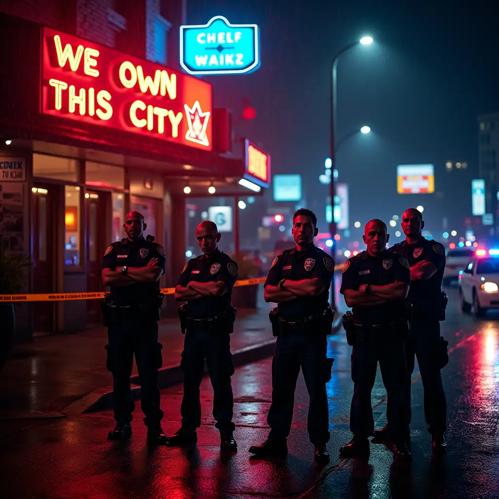 Undercover-Police-Officers-Guarding-Crime-Scene-with-Neon-Lights