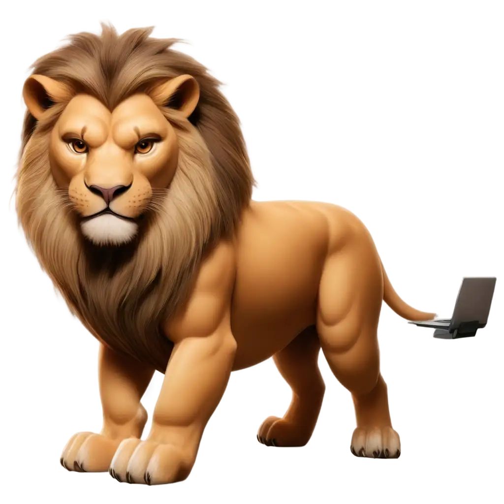 Beautiful-and-Fierce-Lion-Studying-Computer-Science-with-Laptop-PNG-Image