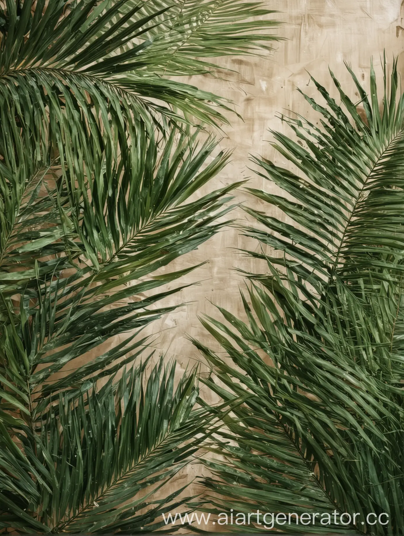 Palm-Leaves-Scattered-on-Canvas-Background