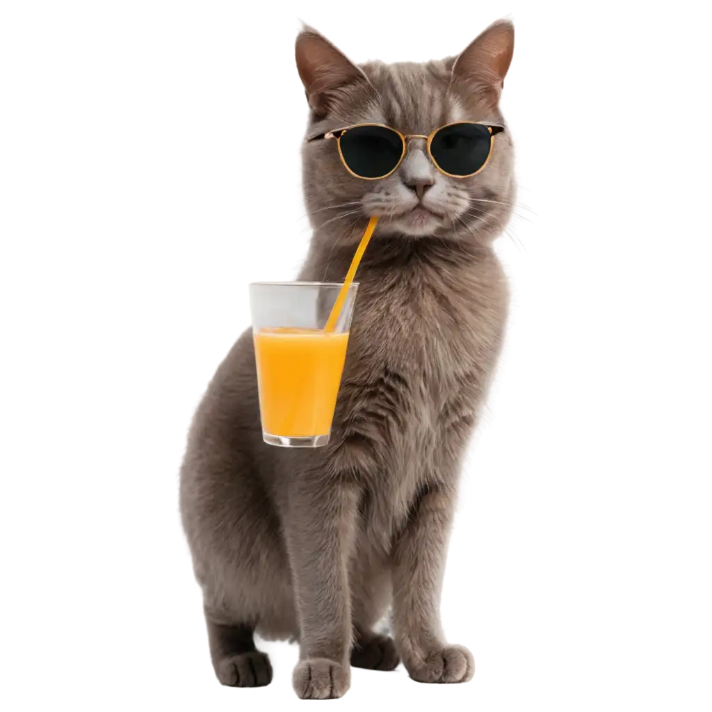 Premium-Quality-PNG-Image-Cat-Drinking-Juice-on-Beach-with-Sunglasses