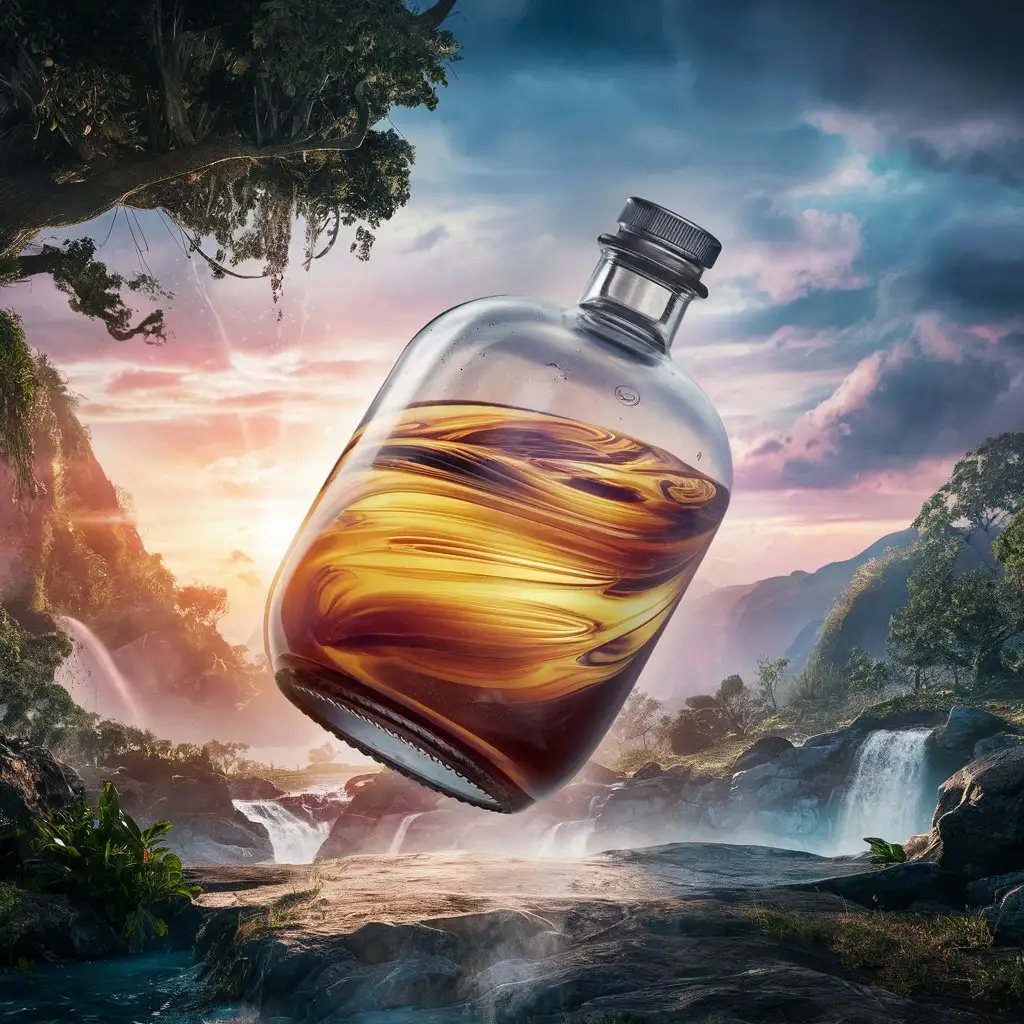 Bottle-Floating-in-the-Air-with-3D-Special-Effects-Against-a-Nature-Backdrop