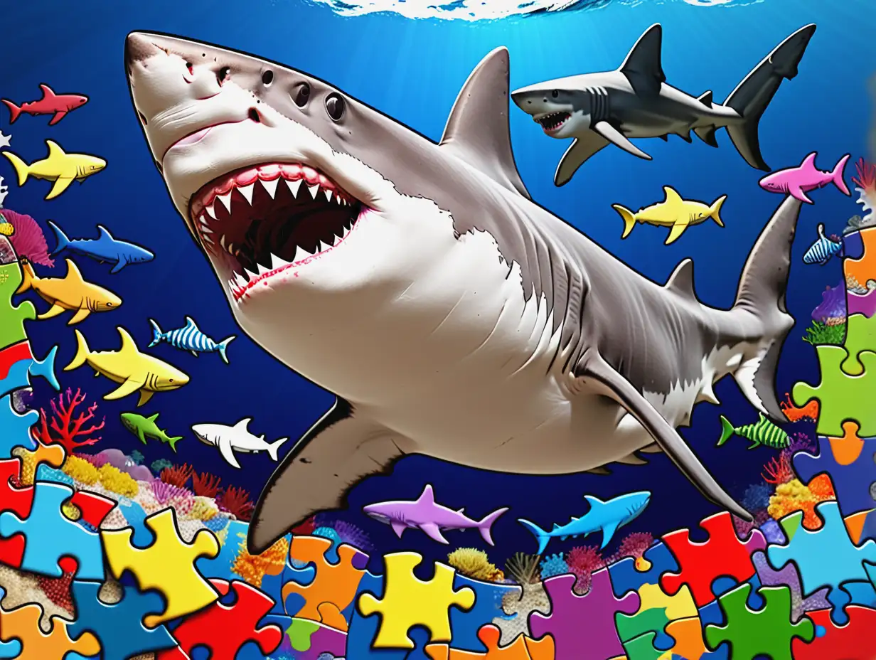 Autism, shark, sea life, autistic puzzle piece