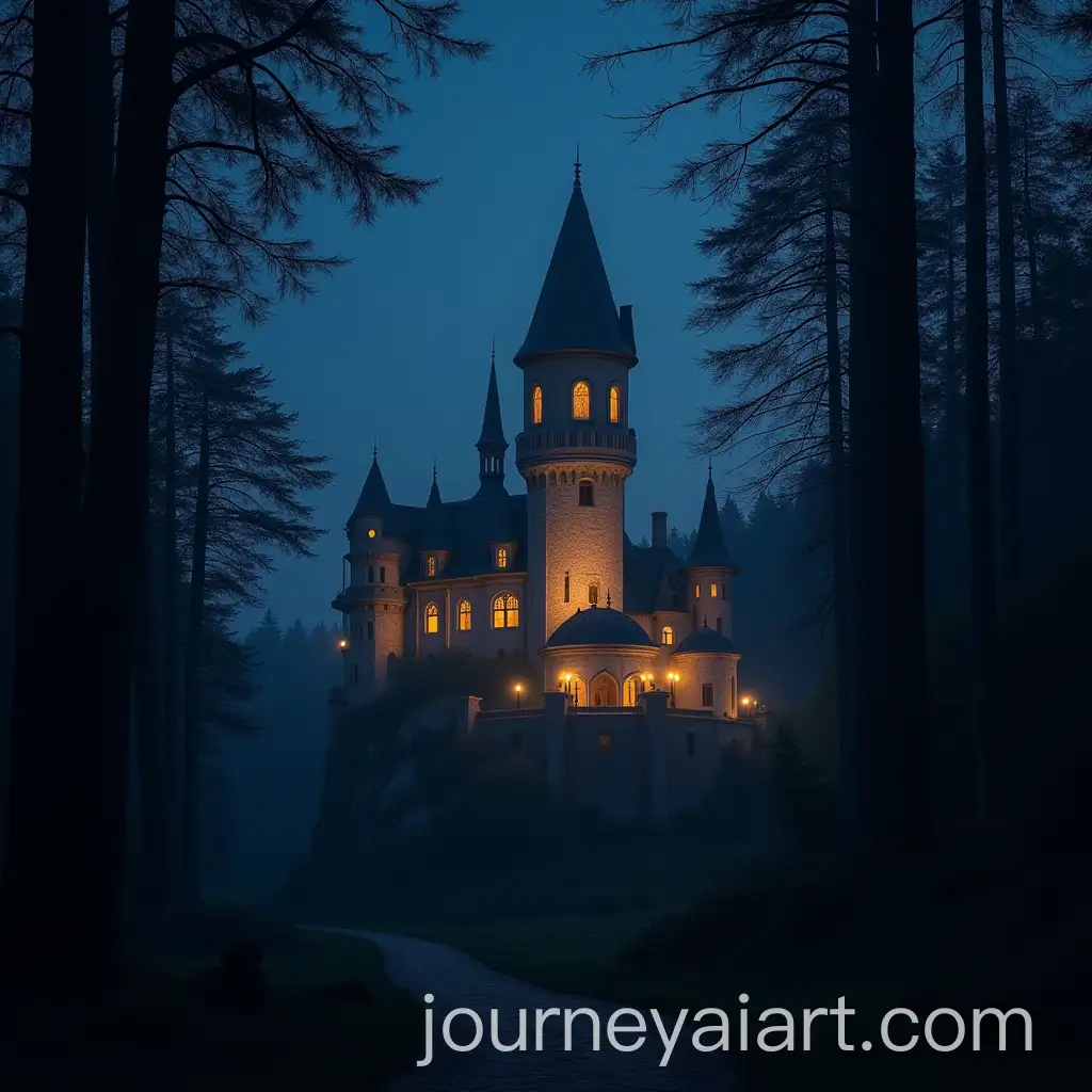 AI-Image-Prompt-ExpansionCastle-Illuminated-at-Night-in-a-Forest