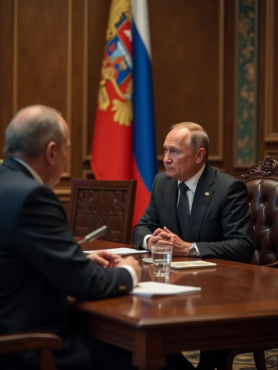 meeting of putin in the Kremlin with the chief of cannibal tribe