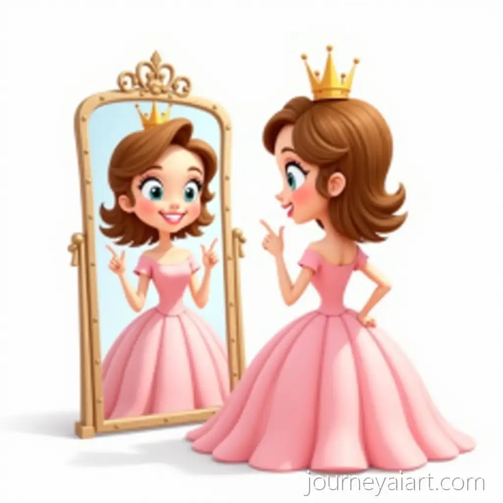 SelfAdmiring-Princess-in-Pink-Dress-Cartoon-Illustration