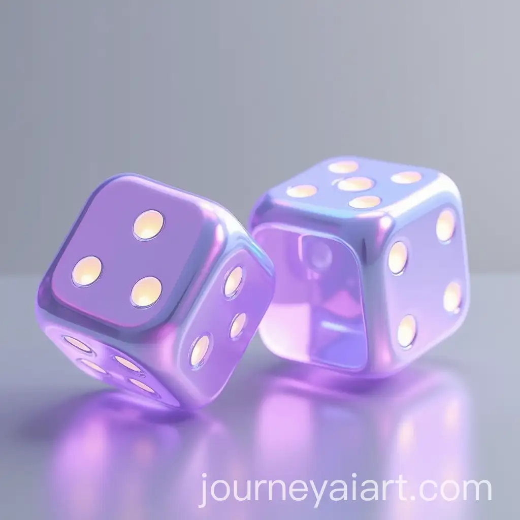 Voluminous-Metallic-Dices-with-Lilac-Glow-on-Mirror-Surface