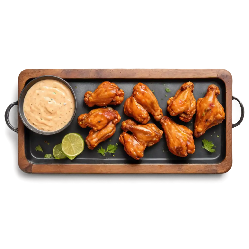 Chicken-Wings-with-Dips-Top-View-PNG-Image-HighQuality-Transparent-Format-for-Food-Photography