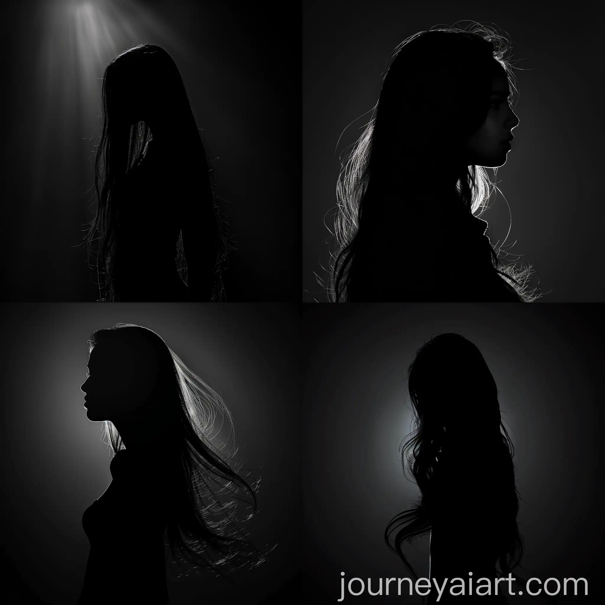 Silhouette-of-a-Confident-Girl-with-Long-Hair-Against-Dark-Background