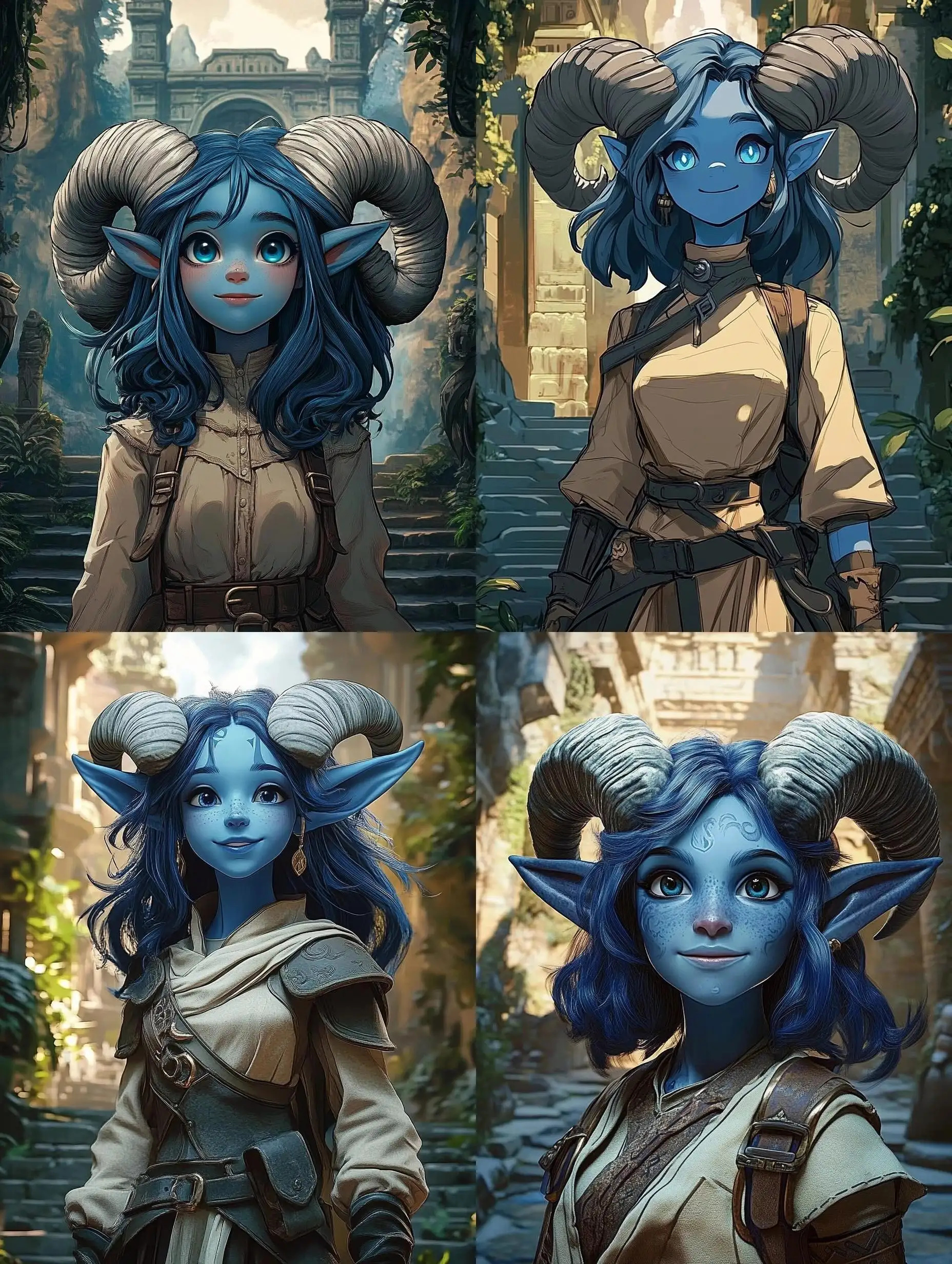 BlueSkinned-Adventurer-in-a-Lush-Temple-Landscape