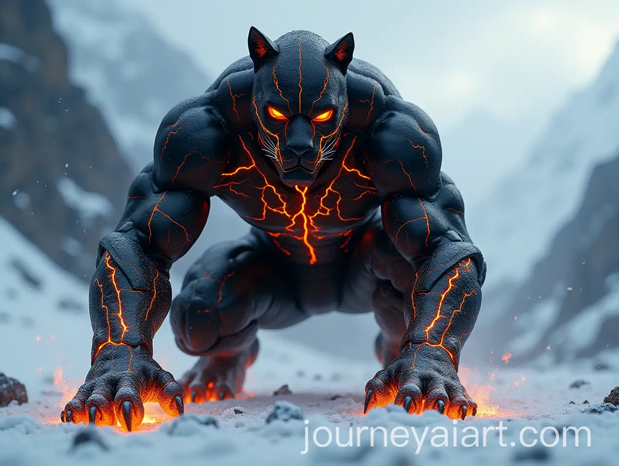 PantherInspired-Superhero-in-Matte-Black-Armor-with-Glowing-Lava-Cracks-on-Snowy-Landscape