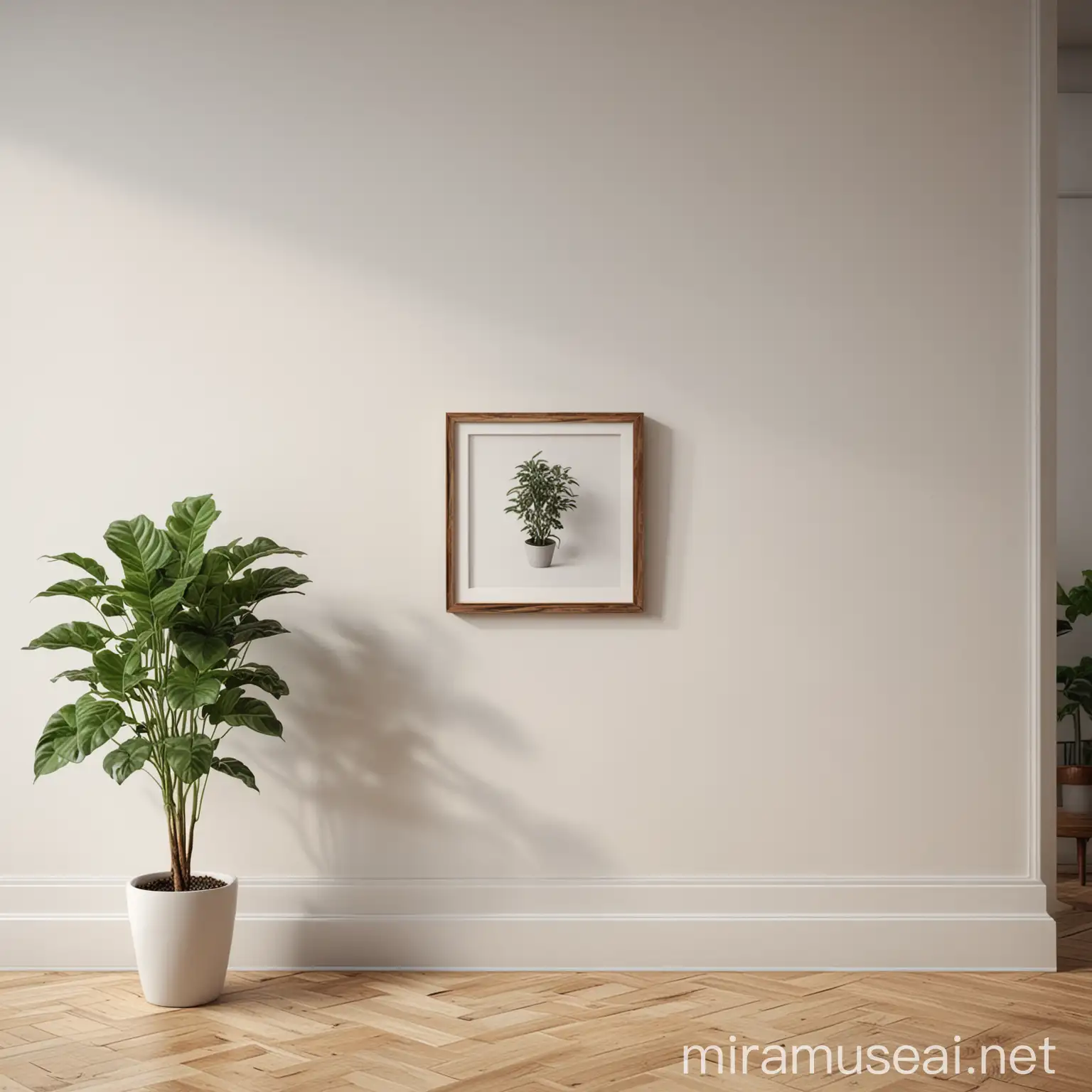 Minimalist Apartment Interior with Picture Frame and Plant