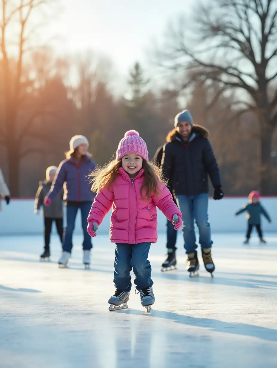 Family-Skating-at-Winter-Park-Rink-with-Happy-Children