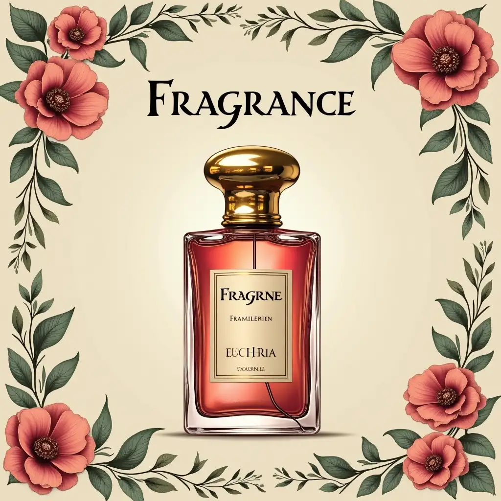 A flyer with a perfume and a name broadly written Fragrance by Euchria