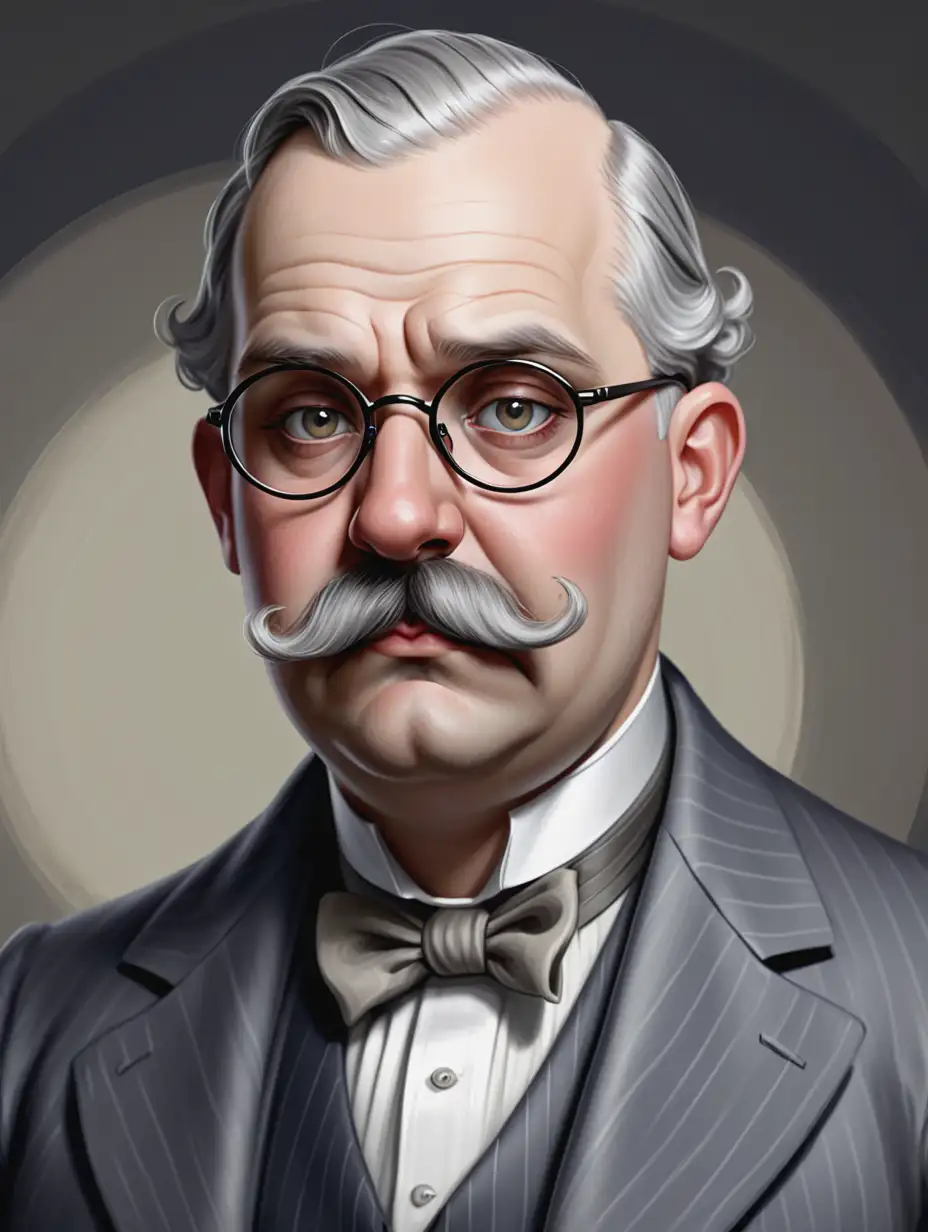 1920s American Man with Grey Hair Mustache and Glasses in Elegant Attire