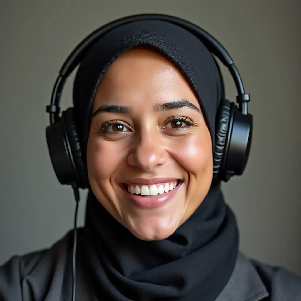 Smiling-English-Islamic-Woman-with-Headphones-for-Podcast-Photoshoot