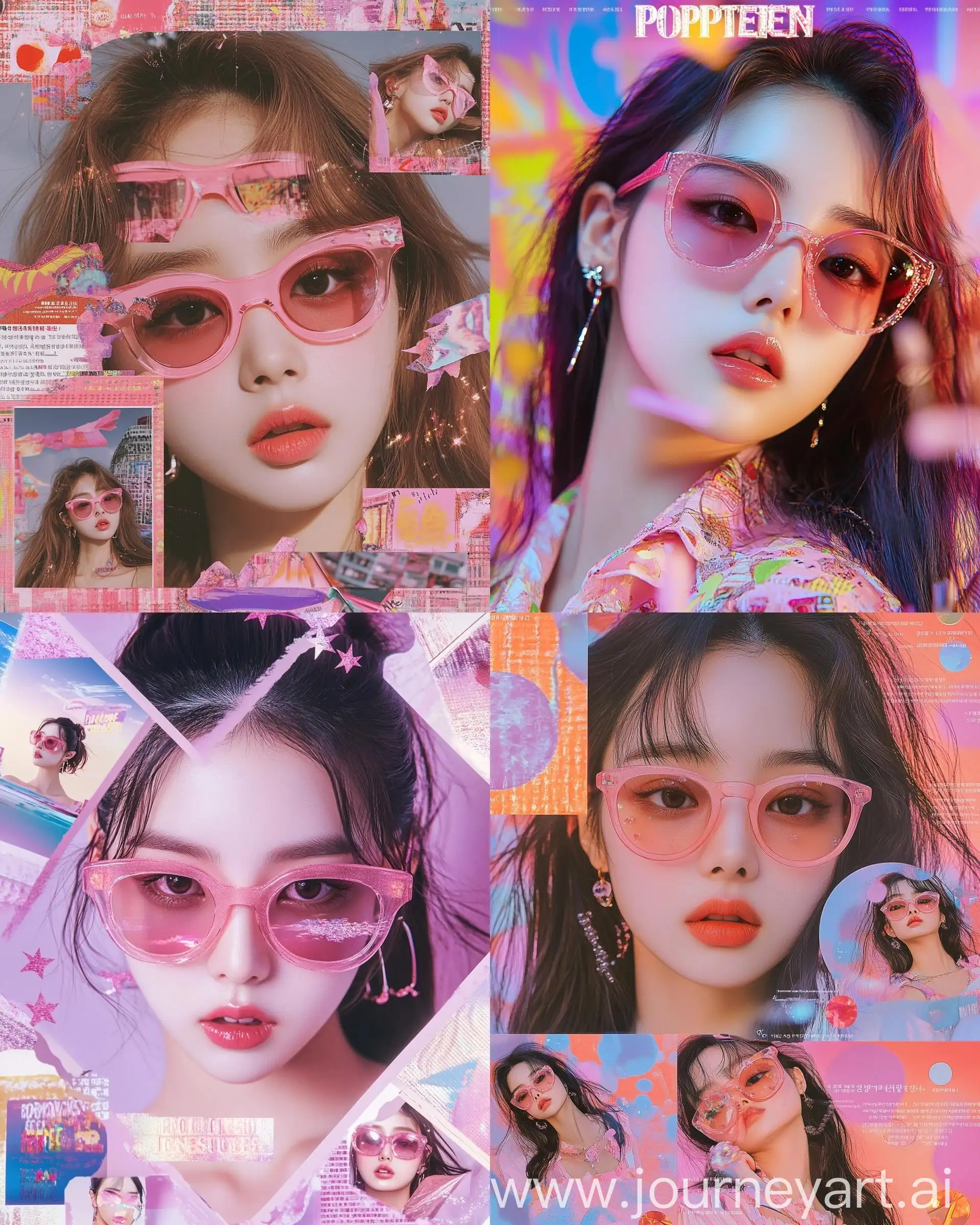 Popteen-Magazine-Cover-Design-Featuring-Trendy-Y2K-Style-and-Korean-Pop-Girl-in-Pink-Sunglasses