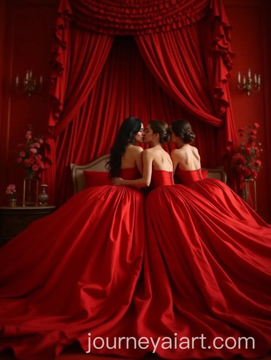 Luxurious-Red-Satin-Evening-Dresses-and-Romantic-Kisses-on-a-Palace-Bed