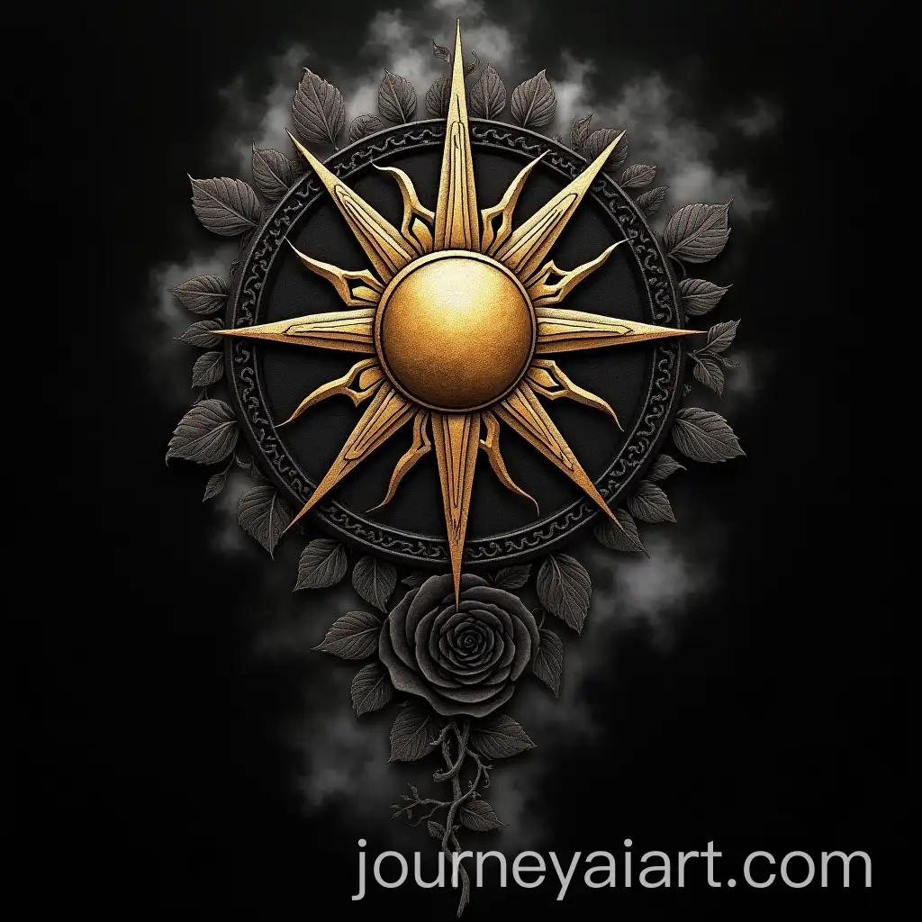 Elegant-Nilfgaard-Sun-Tattoo-Design-with-Black-Roses-and-Vines