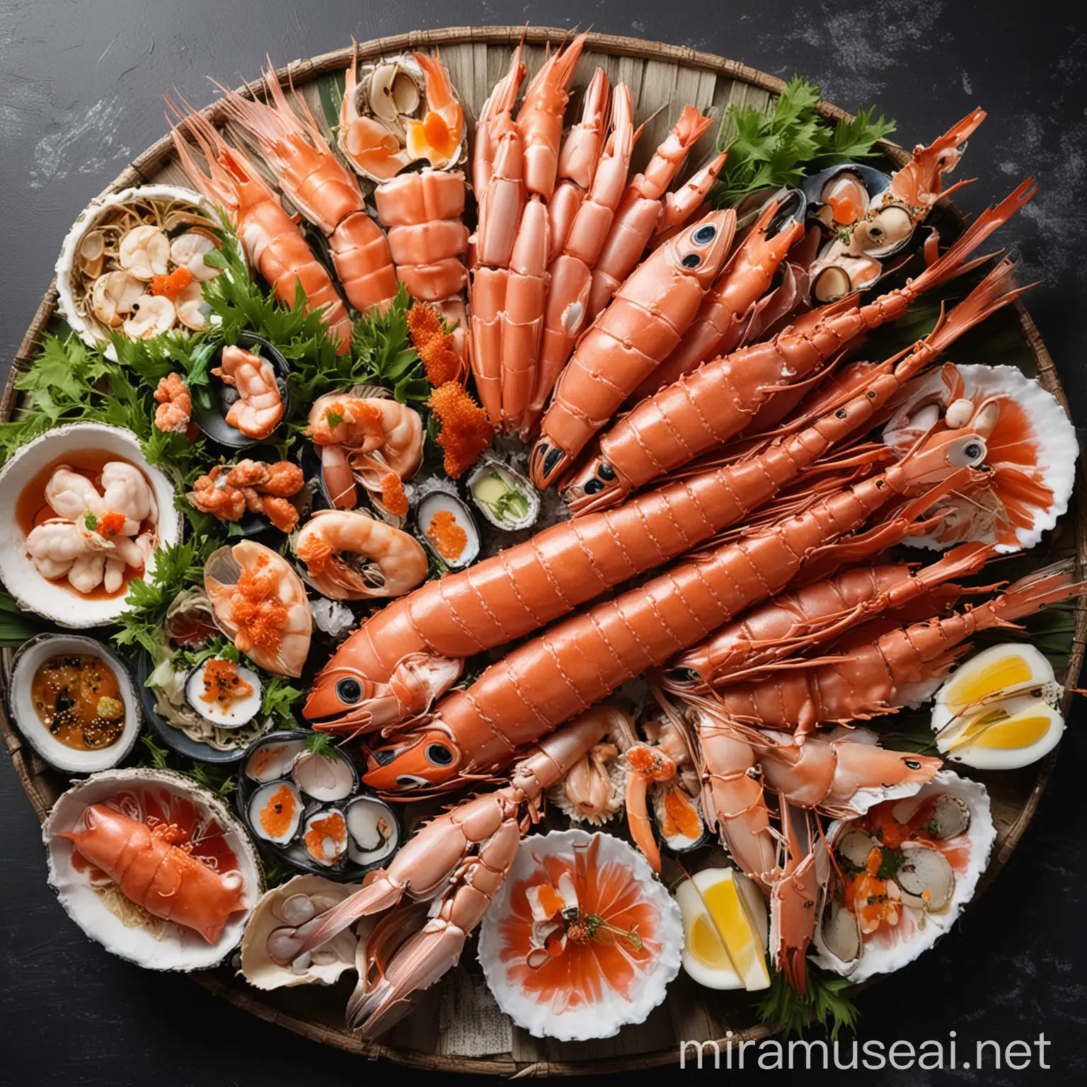 Assortment of Japanese Style Seafood Dishes