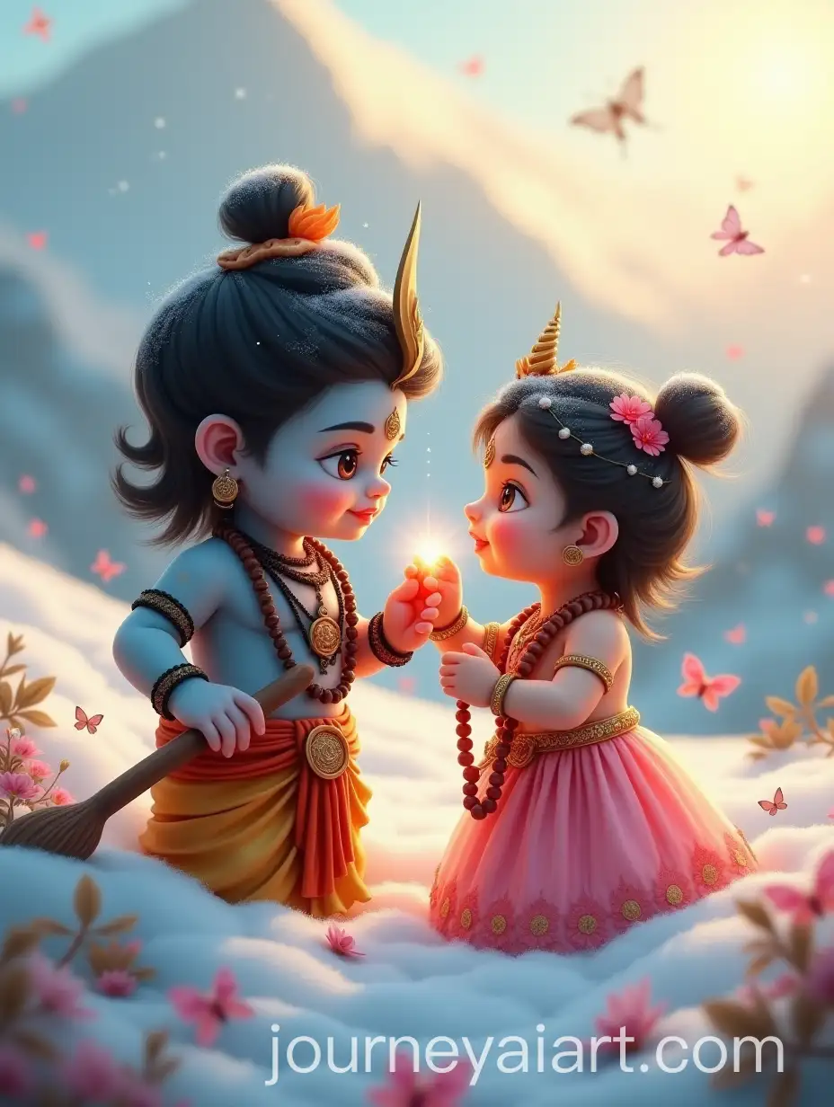 Baby-Lord-Shiva-and-Goddess-Parvati-Celebrating-Valentines-Day-in-the-SnowCapped-Himalayas