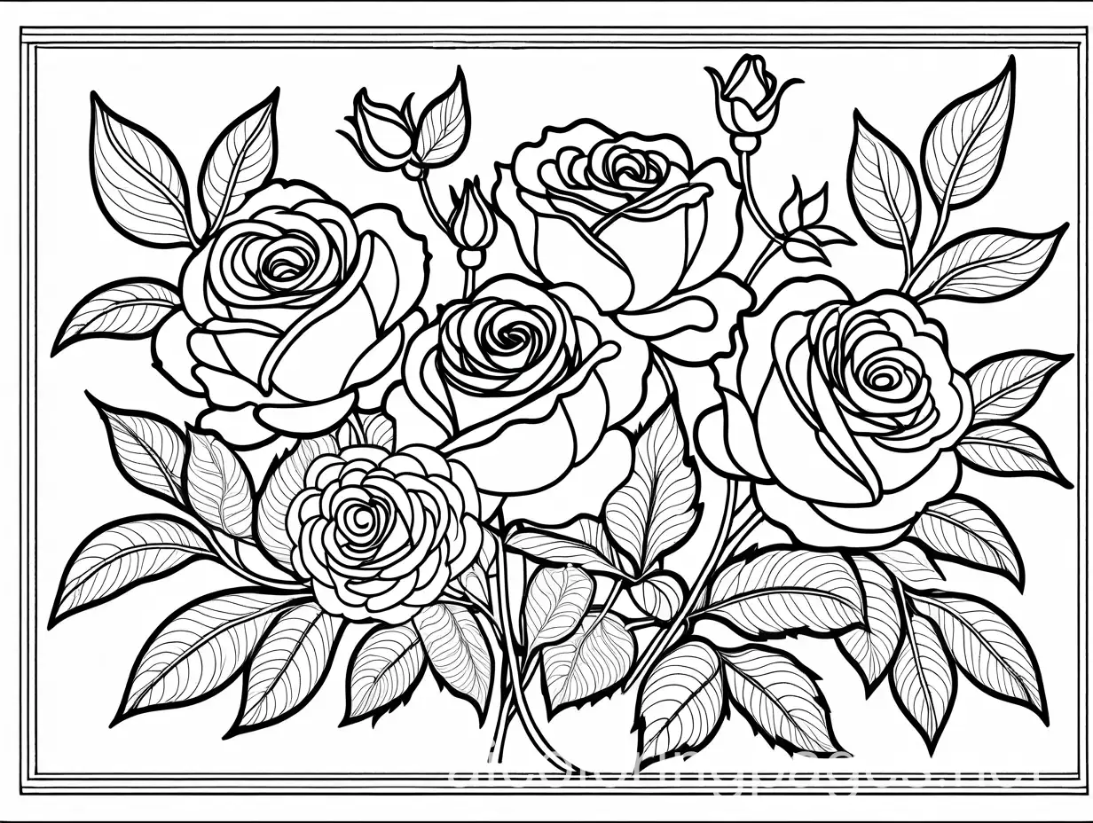 Artistic-Black-and-White-Roses-Embroidery-Pattern-Coloring-Page