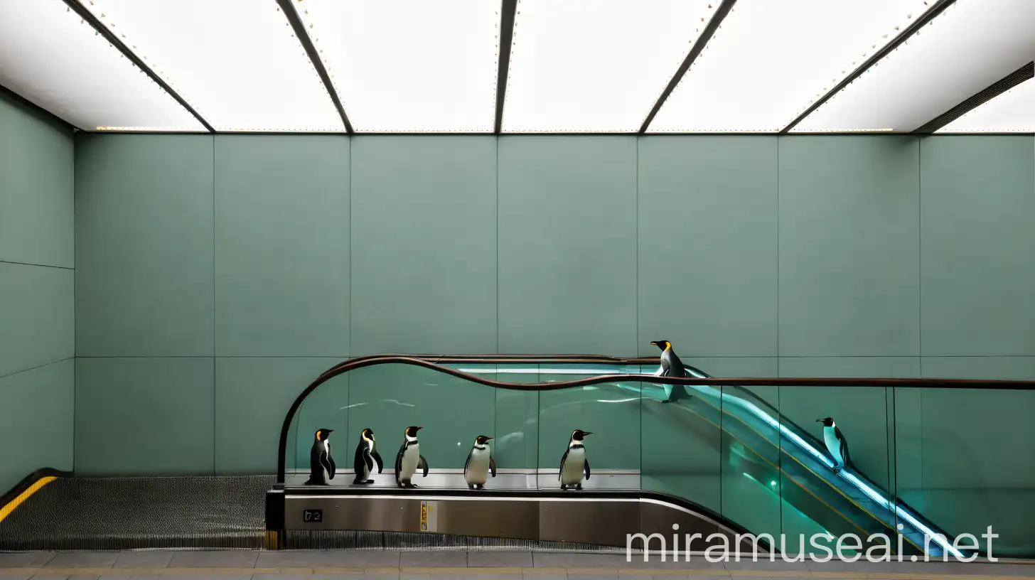 Adorable Penguins Riding an Escalator