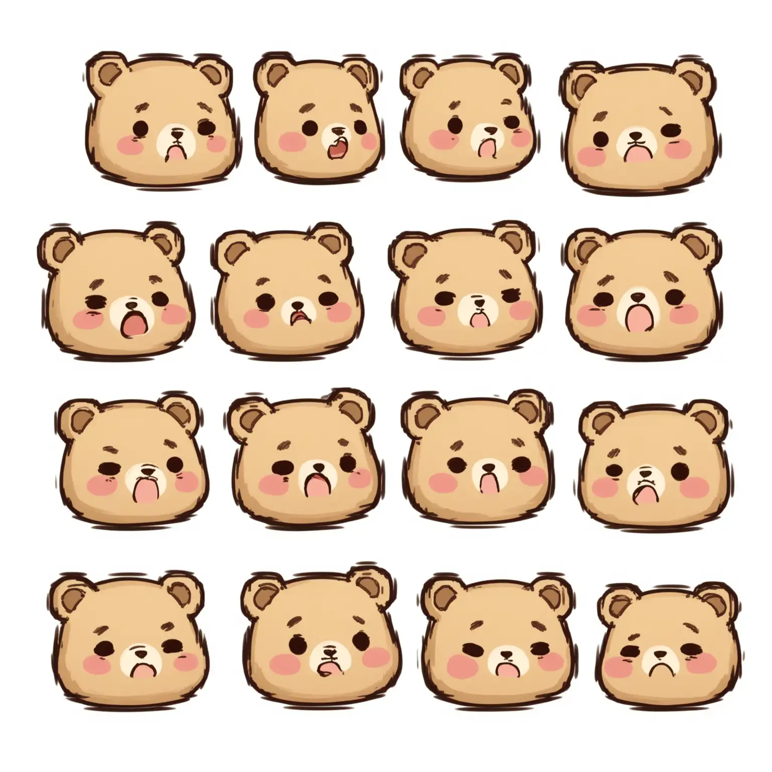 Cute Bear Sticker with Various Emotion Expressions on White Background