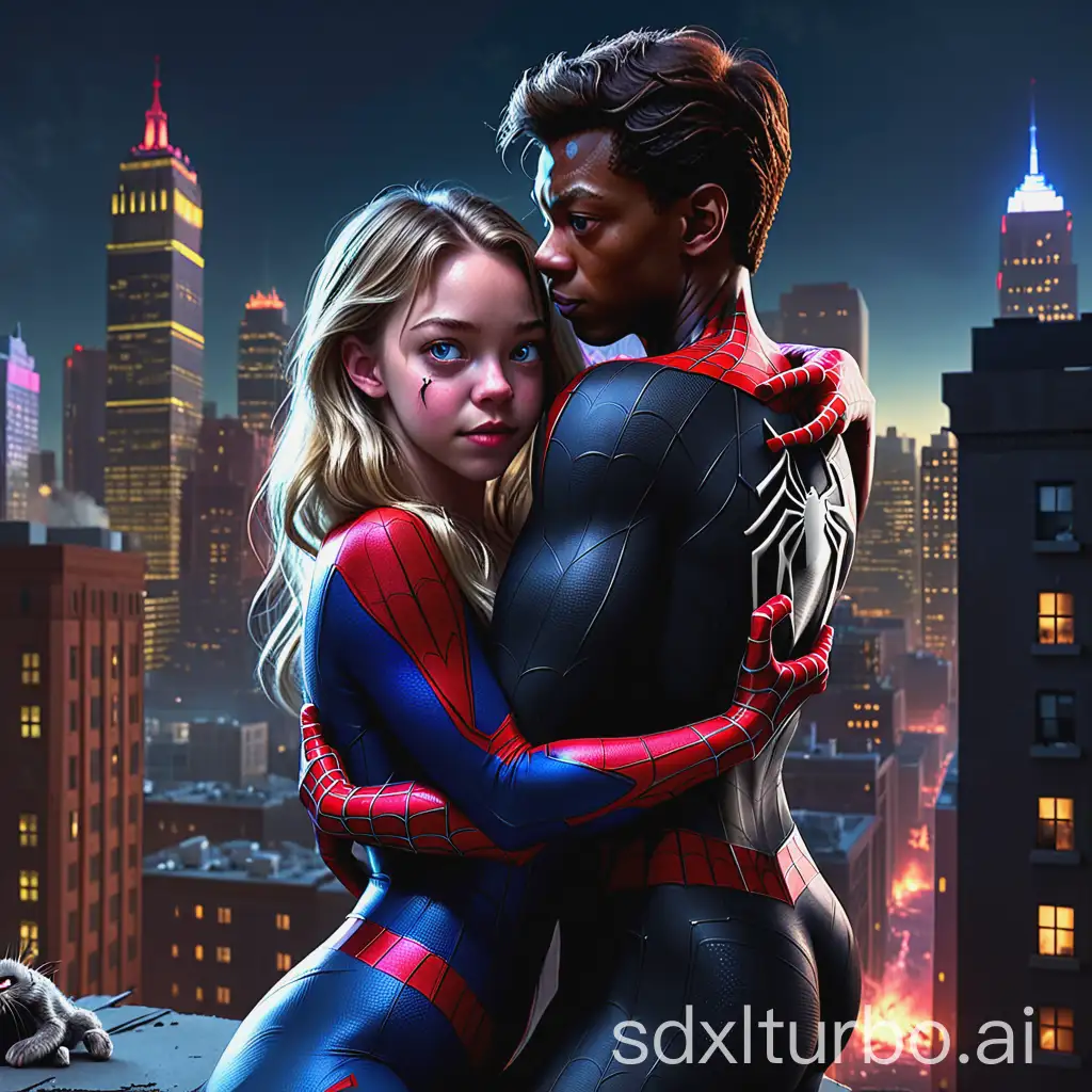 Sydney-Sweeney-and-SpiderMan-Embrace-on-Rooftop-at-Night