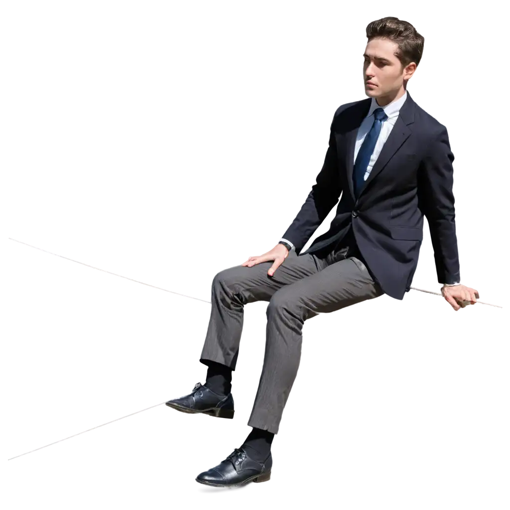 Man-in-Suit-Sitting-on-Tightrope-HighQuality-PNG-Image-for-Dynamic-Visuals