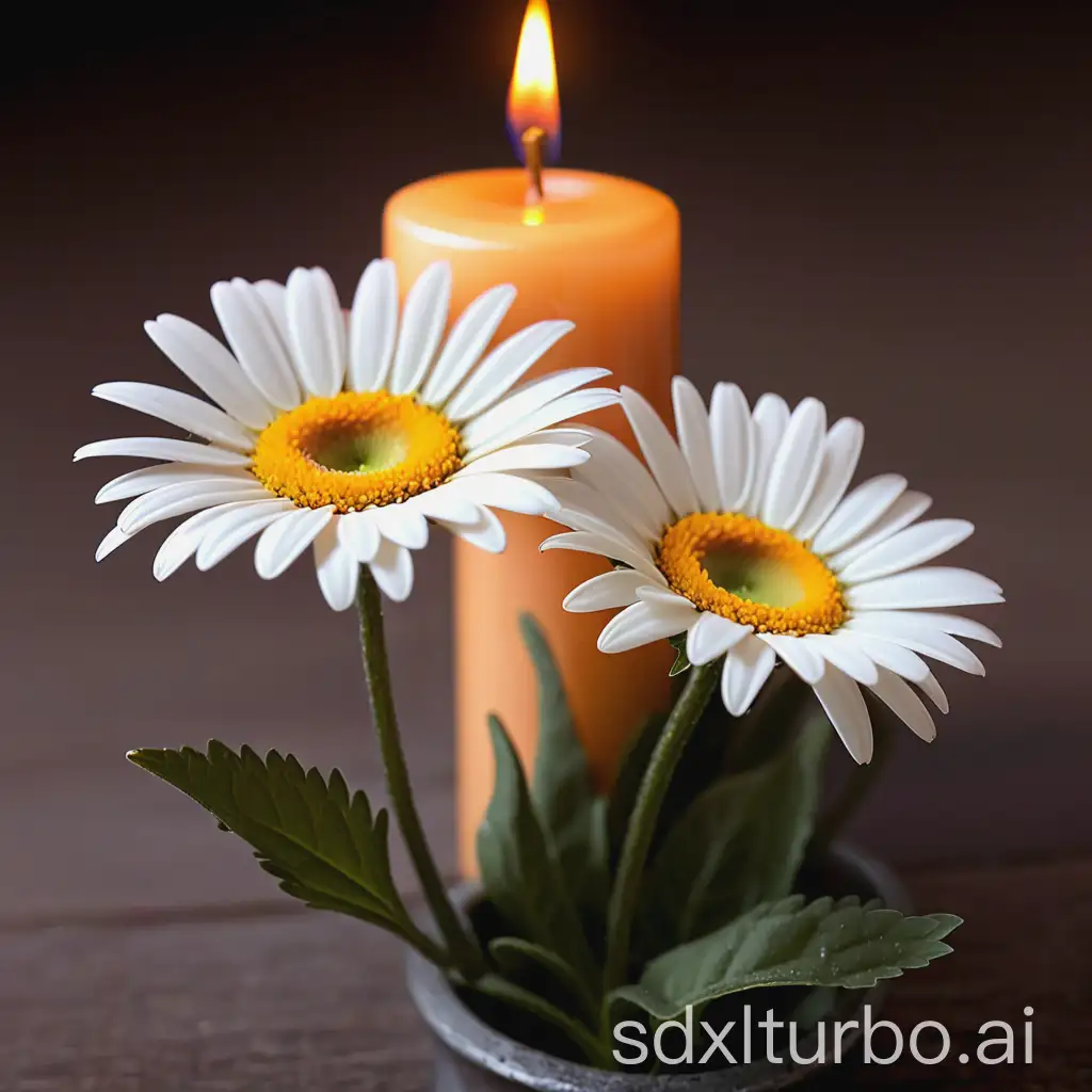 Two-Daisies-and-a-Candle-on-a-Serene-Table