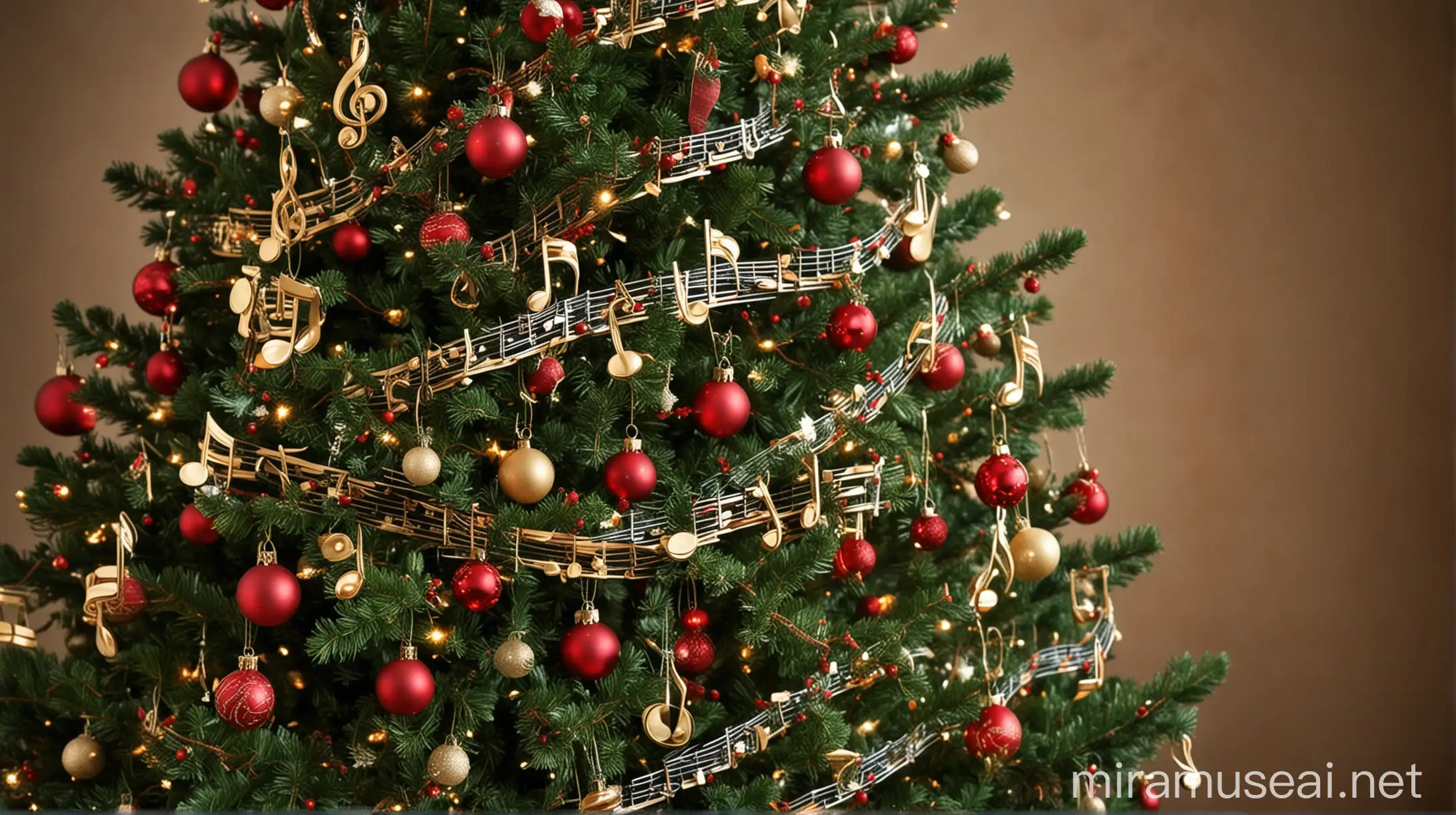 Festive Christmas Tree Adorned with Musical Note Ornaments